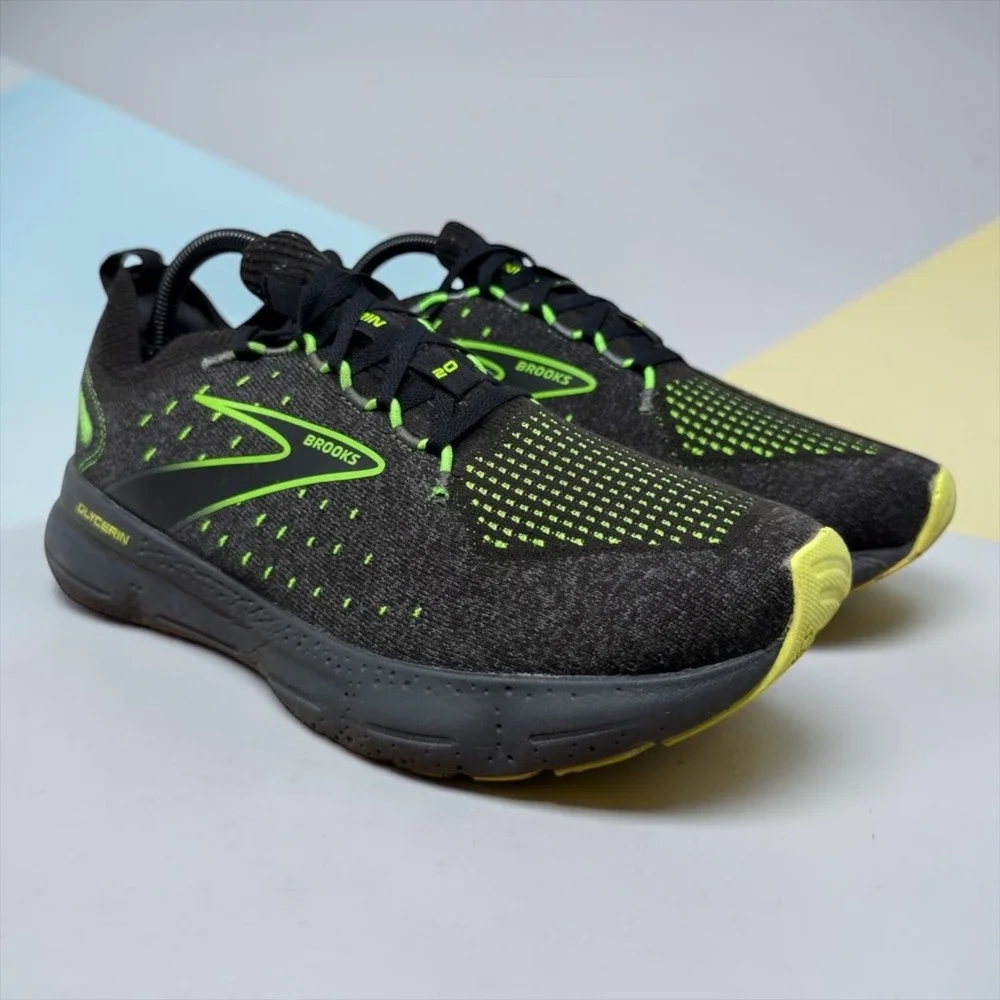 Brooks Glycerin 20 StealthFit Mens 10.5 Black Neon Running Shoes 1103841D092